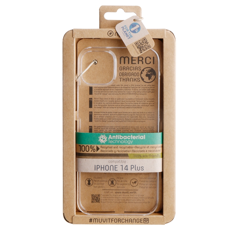 muvit for change carcasa recycletek compatible con Apple iPhone 14 Plus transparente antibacterias