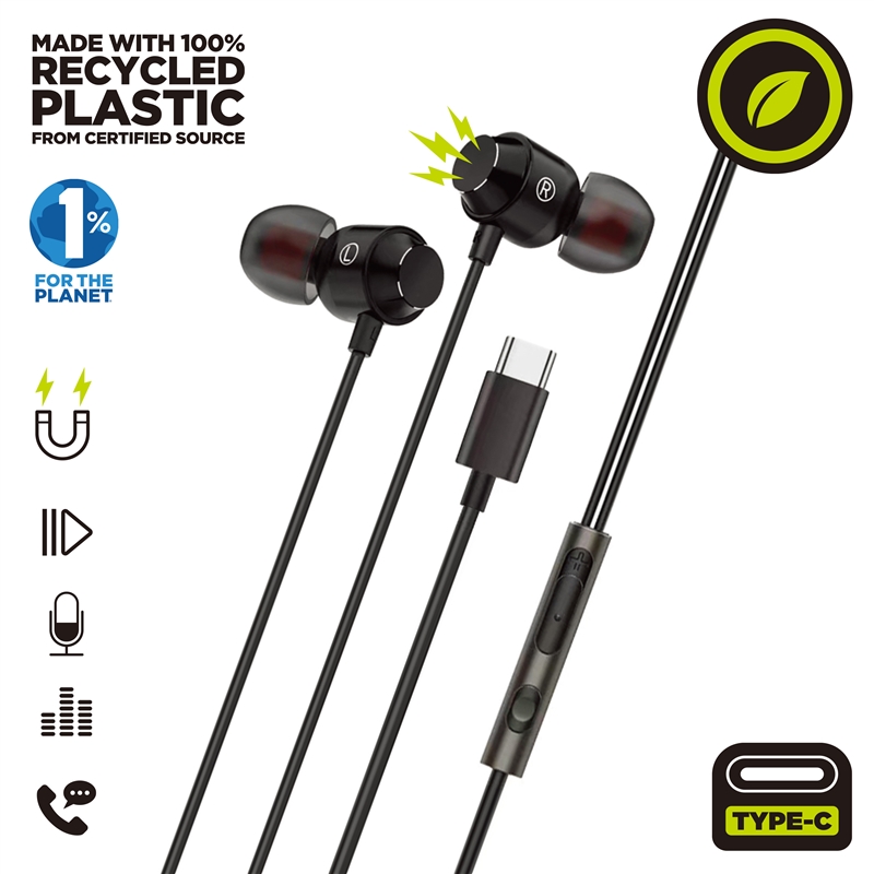 muvit for change auriculares estéreo M32 Tipo C magnéticos negros