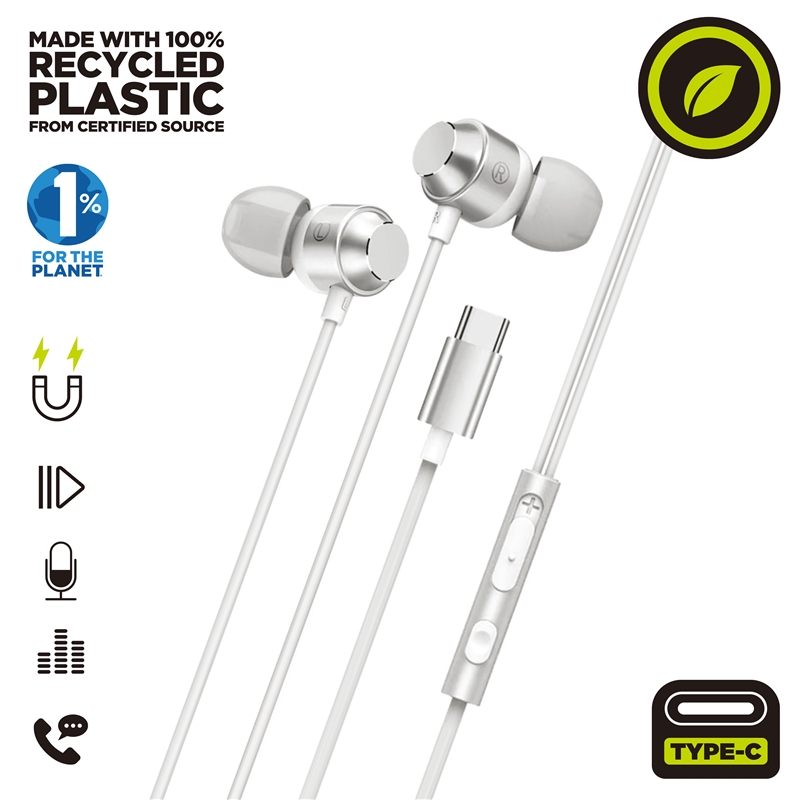 muvit for change auriculares estéreo M32 Tipo C magnéticos blancos