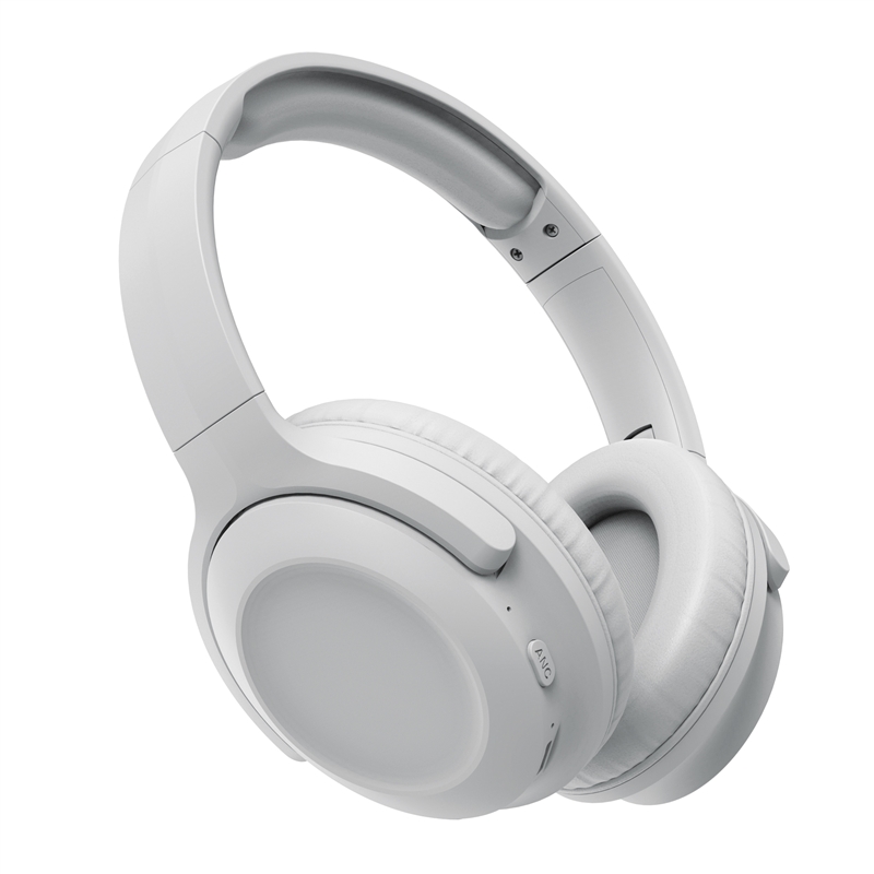 muvit for change cascos estéreo ANC Plegables con cancelación de ruido activa, adaptadores y funda de viaje blanco