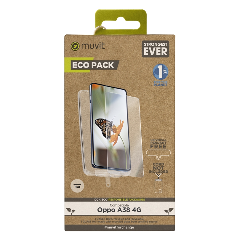 muvit for change funda compatible con Oppo A38 4G + protector de pantalla vidrio templado plano