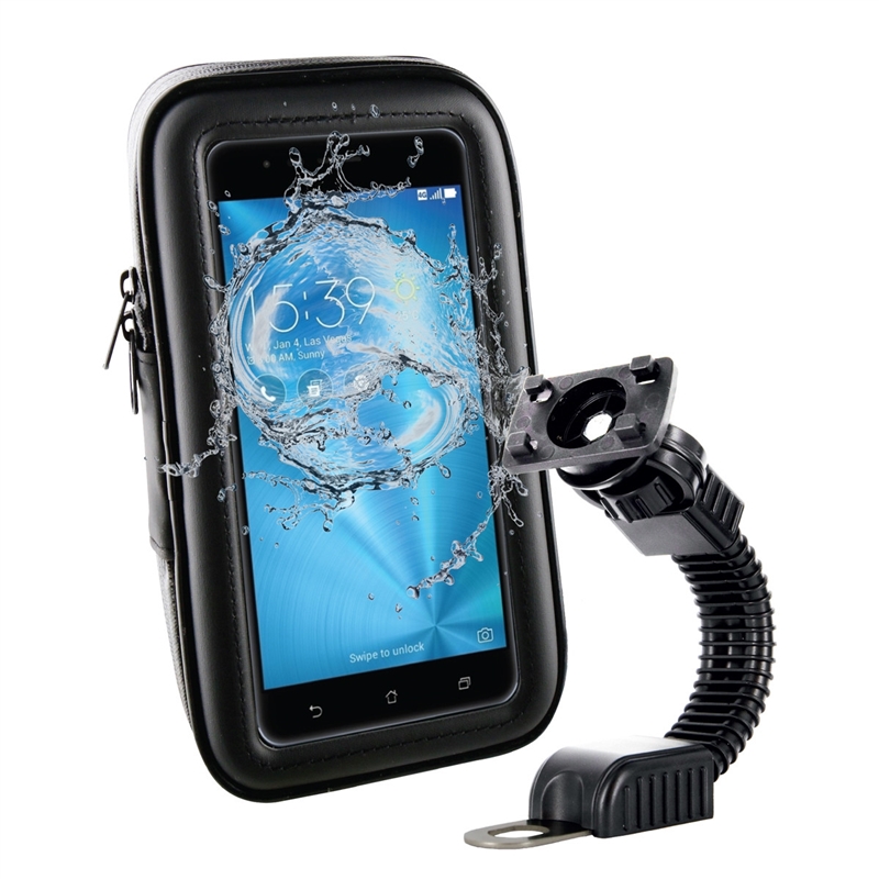 muvit soporte moto a espejo retrovisor + funda con acceso a  pantalla. Impermeable. Hasta 5,5" negro