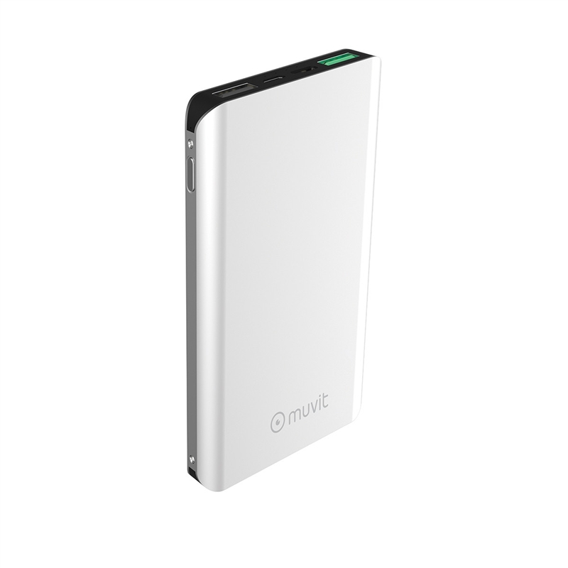 muvit power bank 10000 mAh 2 USB 3A+2,1A QC 3,0+2 input(micro usb + tipo C)plata