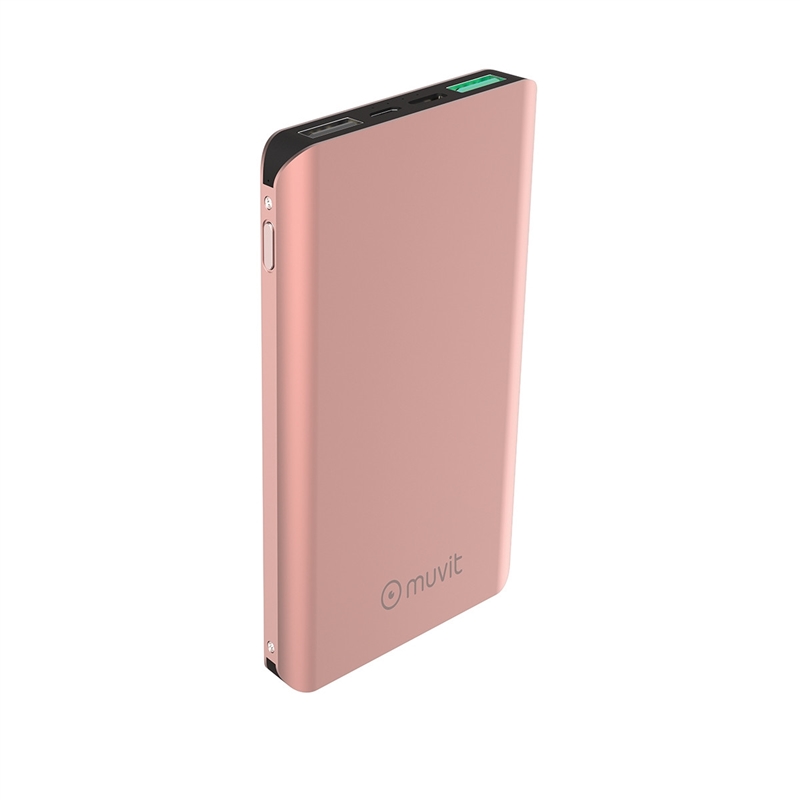 muvit power bank 10000 mAh 2 USB 3A+2,1A QC 3,0+2 input(micro usb + tipo C)rose gold